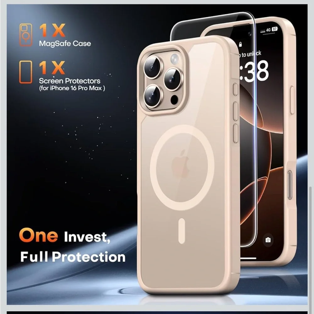 Clear Phone Case for iPhone 16 Pro Max desert sand color & 2 screen protectors